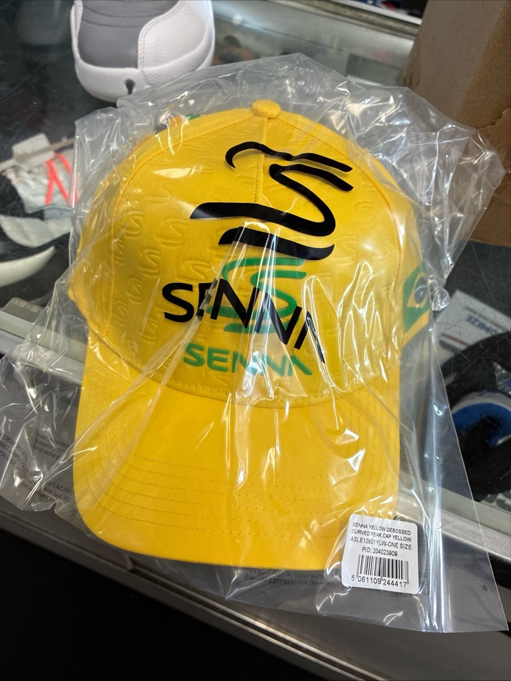 Ayrton Senna Debossed Logo Baseball Cap New NWT Rare OSFM Yellow - Picture 15 of 15